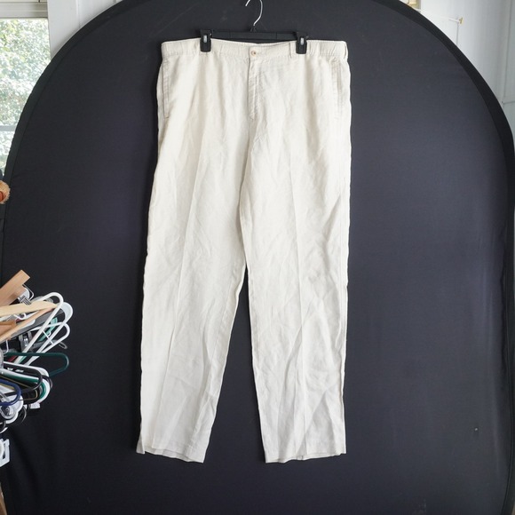 Tommy Bahama Other - Tommy Bahama Relax Cream Linen Trousers Elastic Waist Casual Pants LG Beach